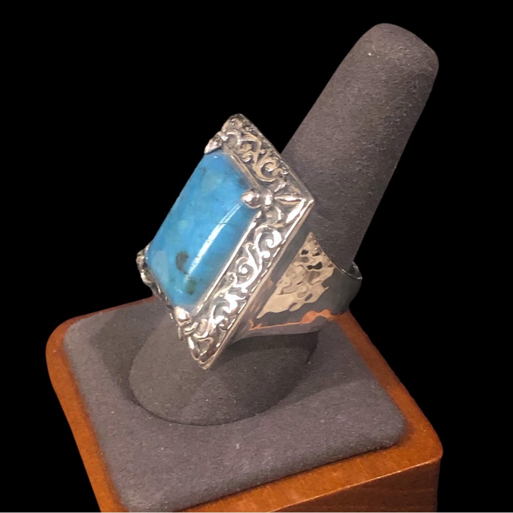 LOIS HILL Sterling Silver & Oversized Turquoise Cabochon Gemstone Cocktail Ring - Picture 8 of 17
